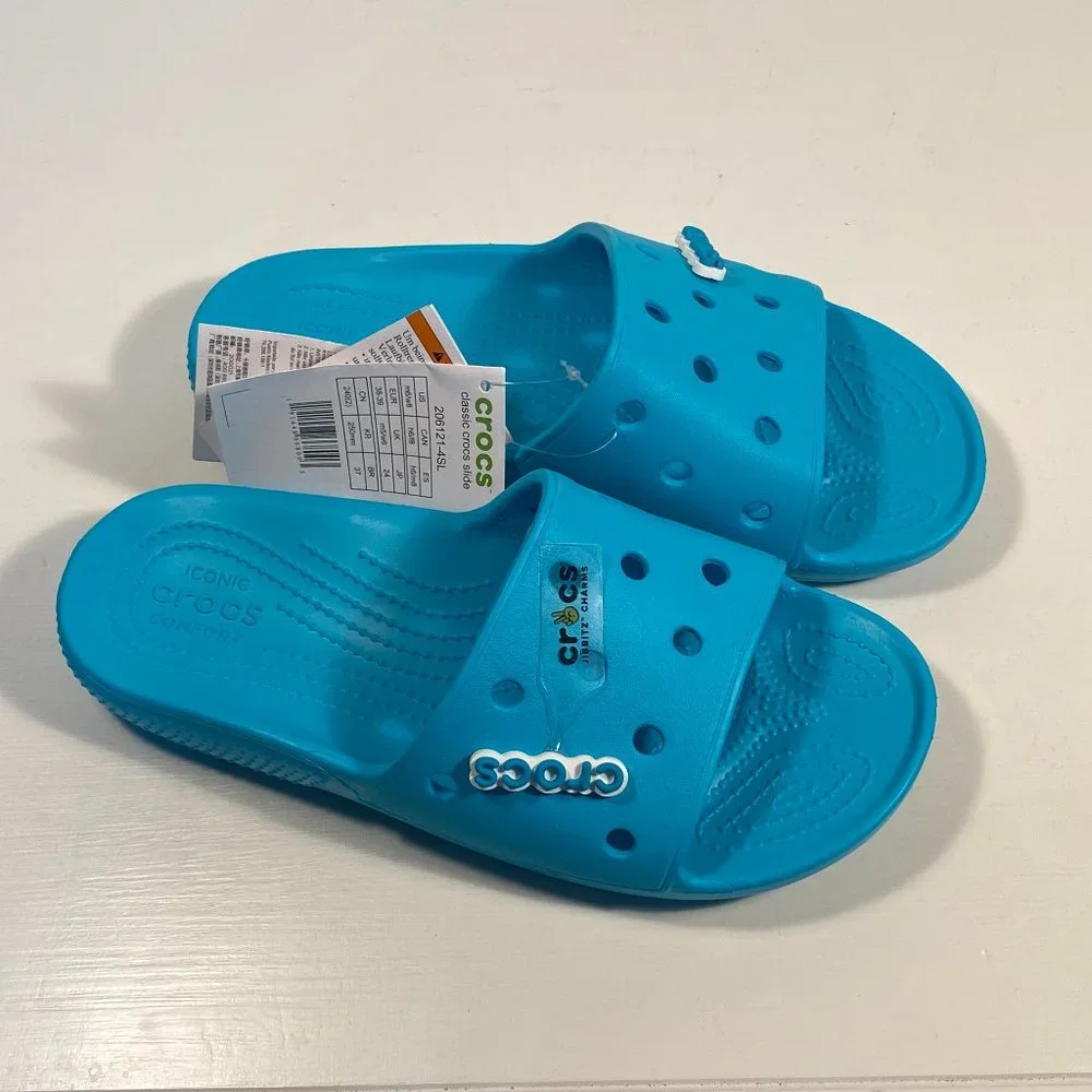 Crocs Classic Aqua Blue Slide Sandals Women Size 8 / New